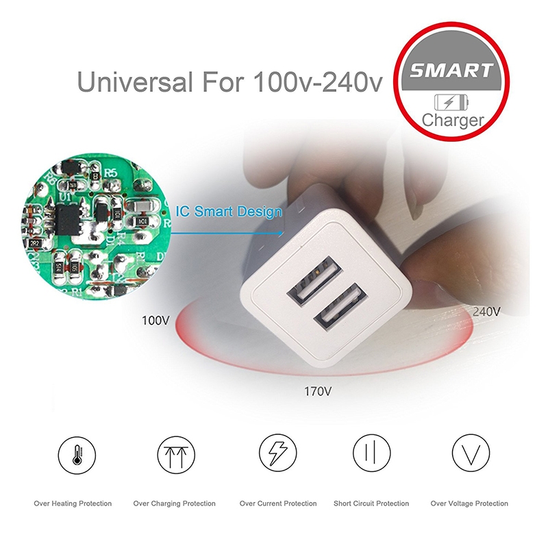 5V2.1A 3C/FCC certification 2-Port Dual USB Wall Charger with Smart Technology for iPhone 7 / 6s / Plus, iPad Series, Galaxy S & Note Series, HTC, LG, Nexus and More 5V2.1A 3C/FCC certification 2-Port Dual USB Wall Charger with Smart Technology for iPhone 7 / 6s / Plus, iPad Series, Galaxy S & Note Series, HTC, LG, Nexus and More